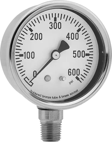 Single Scale Pressure Gauge with 304 Stainless Steel Case 1/4 NPT Male Bottom Connection, 2-1/2" Dial 