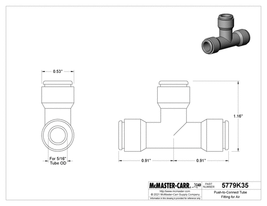 5/16" Push to Fit T