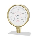 0-200 PSI Pressure Gauge, 2-1/2" Dial, Dual Scale, Brass, 1/4" MNPT Lower Mount, O2 Clean